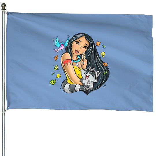 Disney Cute Pocahontas With Meeko And Flit Retro House Flags
