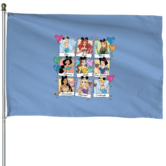Cute Disney Princess All Characters Group Take Photos Retro House Flags, Magic Kingdom  House Flags