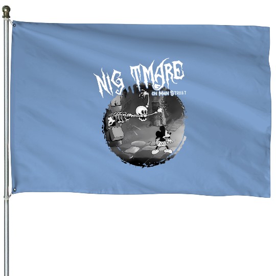 Vintage Disney Halloween Nightmare on Main Street House Flags, The Haunted Mansion House Flags, Mickey and Skeleton Disneyland Halloween House Flags