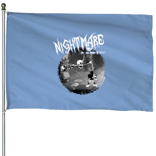 Vintage Disney Halloween Nightmare on Main Street House Flags, The Haunted Mansion House Flags, Mickey and Skeleton Disneyland Halloween House Flags