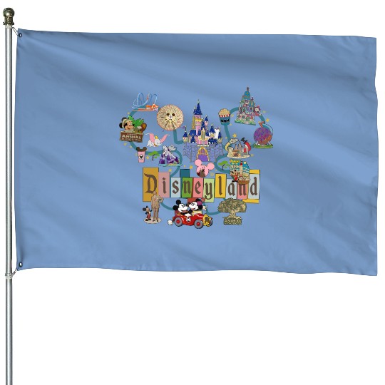 Vintage Disneyland House Flags, The Most Happiest Place On Earth House Flags, Mickey And Friends House Flags