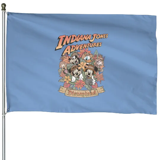 Retro Disney Indiana Jones House Flags,  Indiana Jones Adventure House Flags, Floral Mickey Safari House Flags, Animal Kingdom House Flags