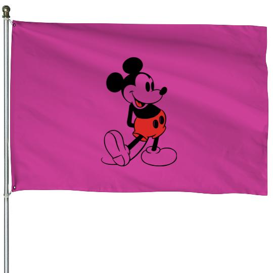 70s Mickey Mouse Black Grey Ringer House Flags Vintage 1970s Made in USA 50/50 Unofficial Disney Cartoon Character House Flags Streetwear Sportswear