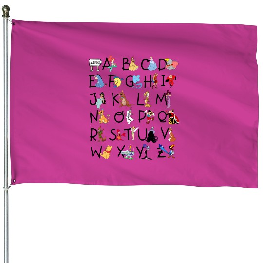 Disney Teacher Alphabet All Characters from A to Z House Flags, Magic Kingdom Trip House Flags
