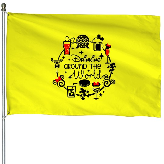 Drinking Around The World Disney House Flags, Funny Disney House Flags, Disney Family House Flags