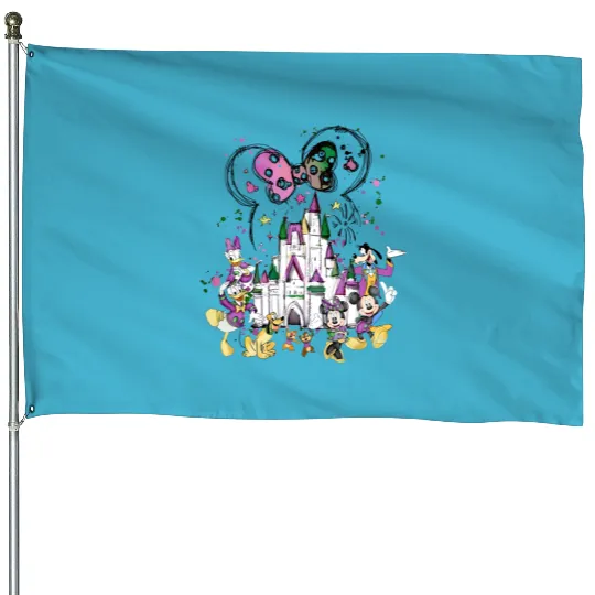 Disney Mardi Gras Watercolor House Flags, Disney Castle Mardi Gras, Mickey and Friends Mardi Gras House Flags