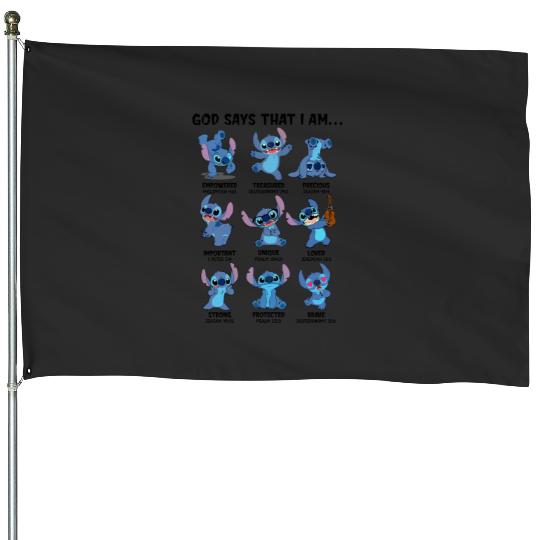 Disney Stitch God Says That I Am House Flags, Stitch Family Trip House Flags House Flags