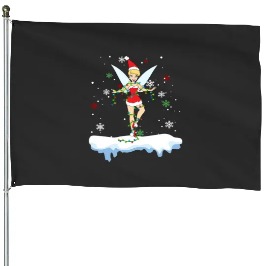 Disney Santa Tinker Bell Christmas Lights House Flags, Peter Pan Tinker Bell Snow House Flags