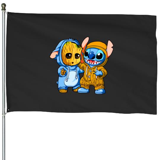 Stitch And Groot House Flags, Disney House Flags, Movie House Flags, Friend House Flags