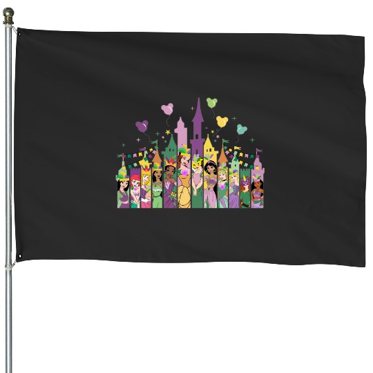 Disney castle Mardi Gras House Flags, Disney Princess Mardi Gras House Flags