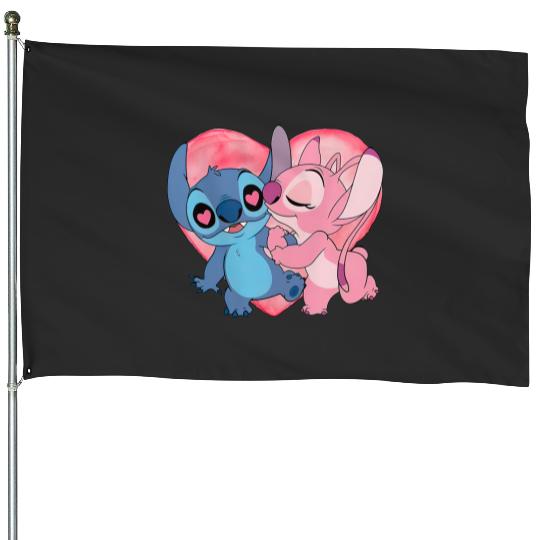 Disney Stitch And Angel Valentine's Day House Flags, Lilo and Stitch Valentine Couple House Flags