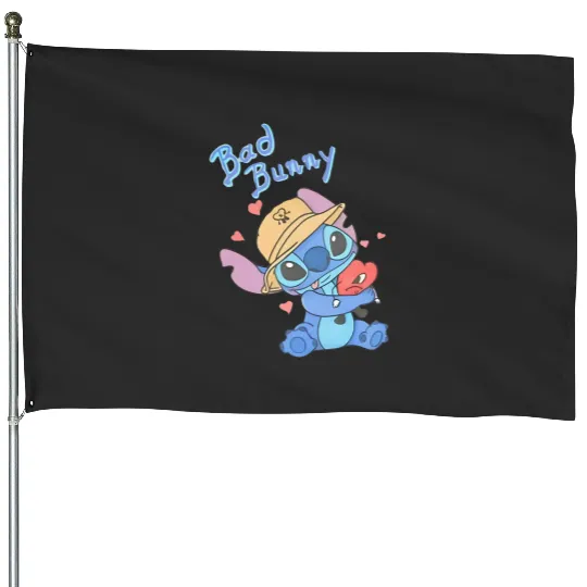 Stitch Bad Bunny House Flags, Disney Bad Bunny House Flags, Lilo and Stitch House Flags