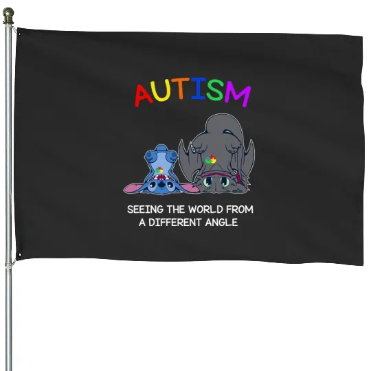 Autism Awareness House Flags | Stitch and Toothless Autism House Flags | Disney Autism House Flags