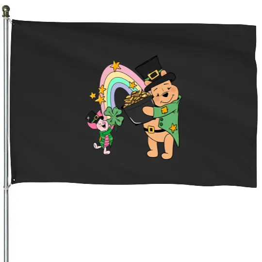 Pooh Bear St Patricks Day House Flags, Disney St Patricks Day House Flags, Magic St Patricks Day