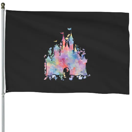 Watercolor Castle House Flags, Princess Castle House Flags, Magic Kingdom Disney World 50th Anniversary