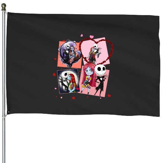 Jack and Sally Happy Valentine's Day House Flags, Disney Valentines House Flags