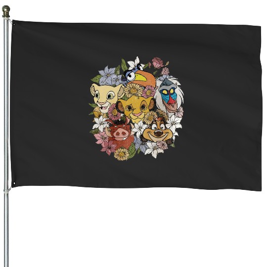 Vintage Floral Lion King  Color House Flags, Retro Floral Disney House Flags