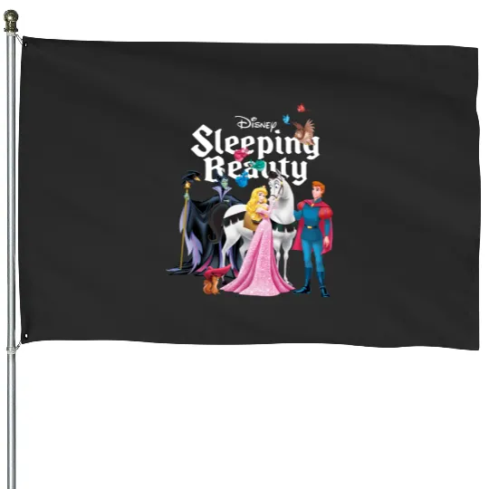 Disney Sleeping Beauty Characters House Flags, Princess Aurora,Prince Phillip,Maleficent,Disneyland Family Trip Gift Unisex House Flags Kid House Flags