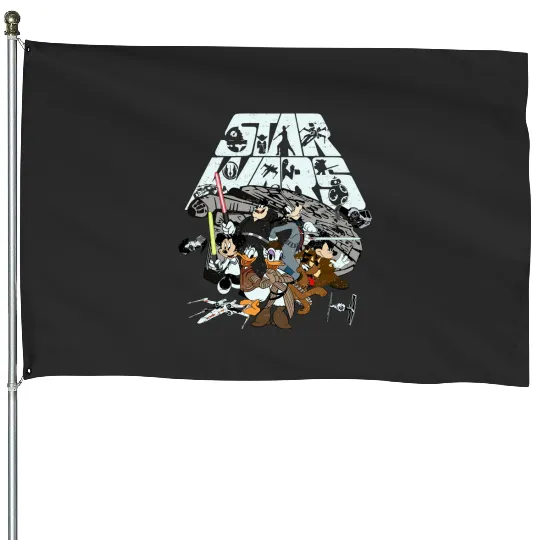 Vintage Disney Star Wars House Flags, Mickey And Friends House Flags, Star Wars A New Hope Faded