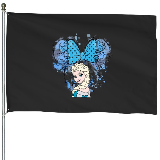 Elsa Mickey Ears House Flags, Disney Princess House Flags, Elsa Watercolor Castle House Flags