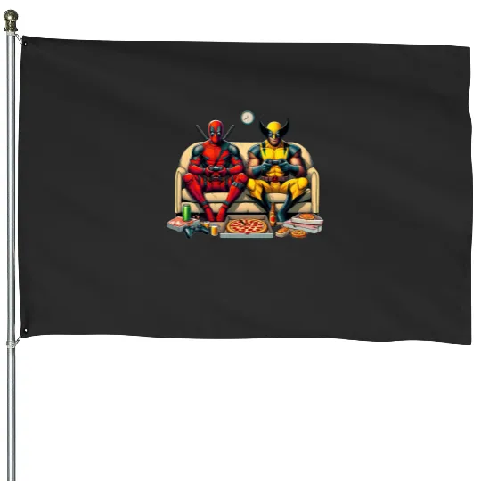 Deadpool House Flags, Disney Superhero Funny House Flags, Disney Wolverine