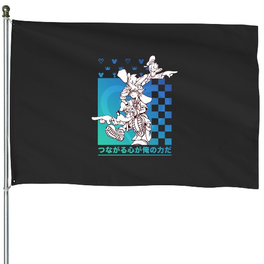 Disney Kingdom Hearts Sora Donald Goofy Kanji Checkerboard Pullover House Flags