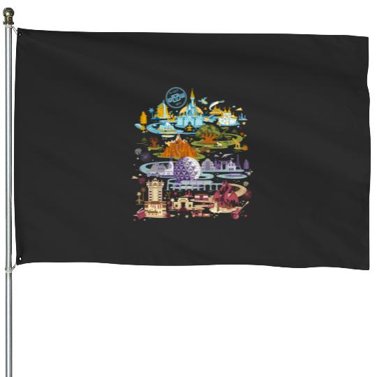 Vintage Disney Epcot House Flags, Epcot 1982 House Flags