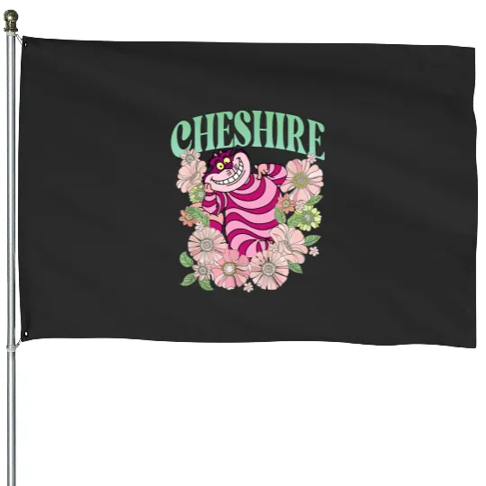 Retro Cheshire Cat Floral House Flags, Alice In Wonderland House Flags, Disney Cats House Flags