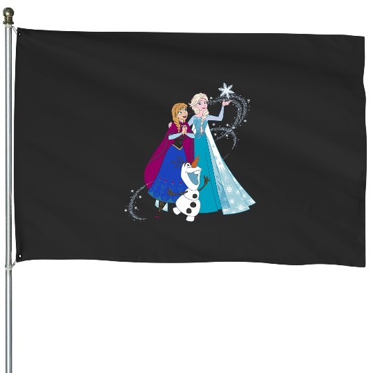 disney frozenss Olaf Anna Elsa Sisters Snowflake Portrait House Flags