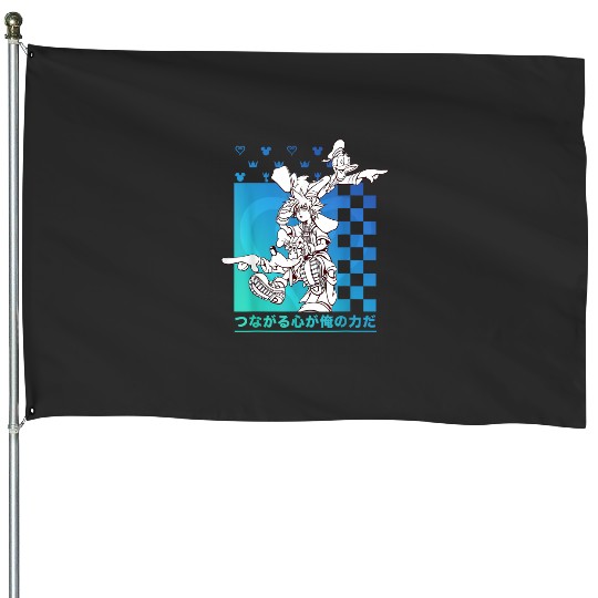 Disney Kingdom Hearts Sora Donald Goofy Kanji Checkerboard T-Shirt House Flags