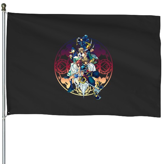 Disney Kingdom Hearts Group Shot Color Gradient Circle Heart House Flags