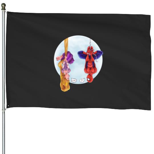 Disney Rapunzel And Marvel Spider-Man House Flags, Disney Marvel Avengers Spiderman House Flags