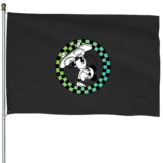 Disney - Mickey Skateboard Checkered Circle House Flags