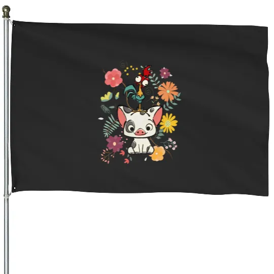 Disney Moana House Flags, Hei Hei and Pua Floral  House Flags
