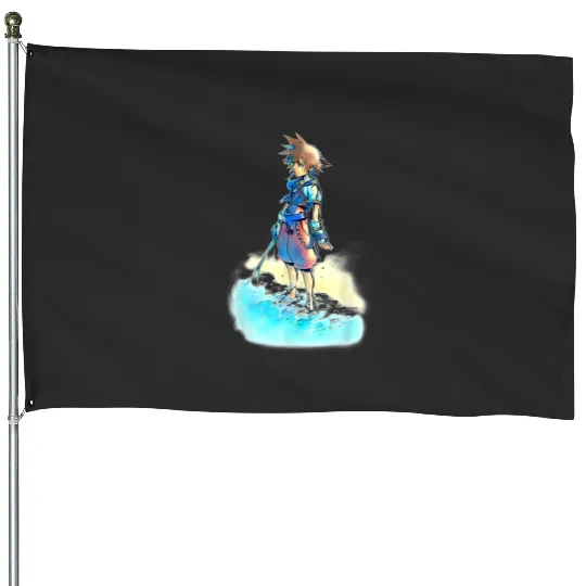 Disney Kingdom Hearts Sora Beach Sketch House Flags