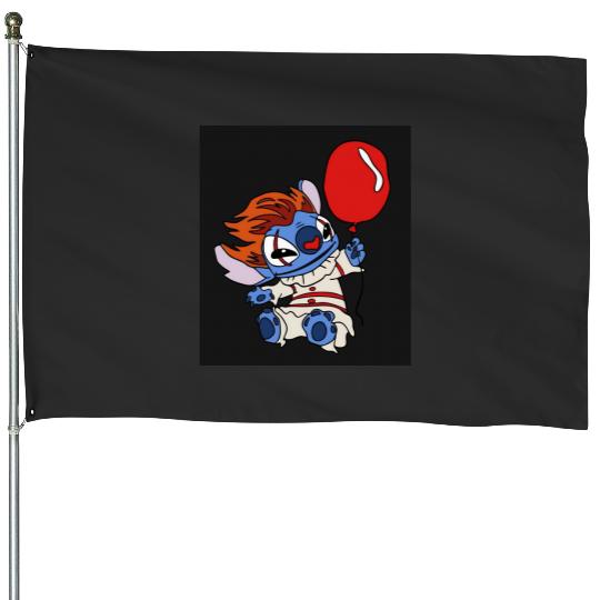 Pennywise Stitch Halloween House Flags, Disney Halloween House Flags