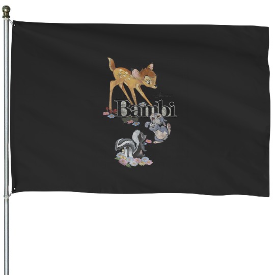 Womens Disney Bambi Group Shot Title Logo VNeck House Flags
