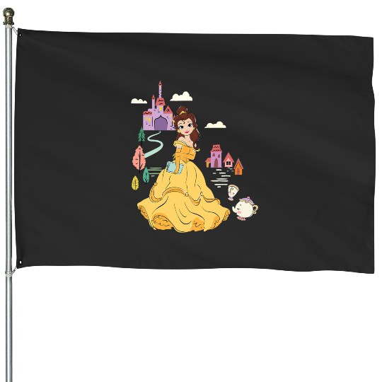 Disney Beauty and the Beast Belle & Mrs. Potts Floral Sketch House Flags