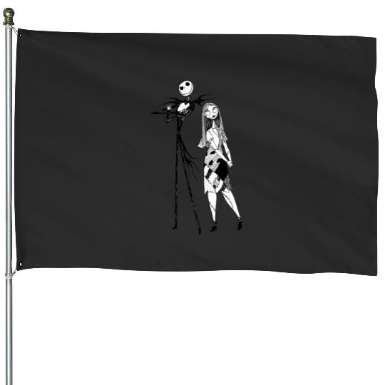 Disney The Nightmare Before Christmas Jack & Sally Line Art House Flags