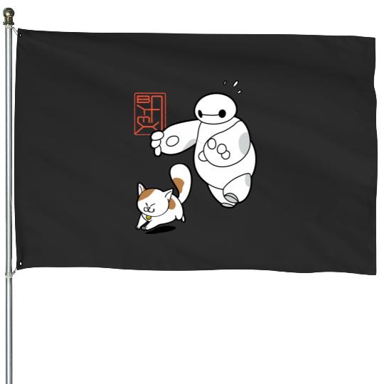 Disney Big Hero 6 Baymax Chasing Mochi Cute Shot House Flags
