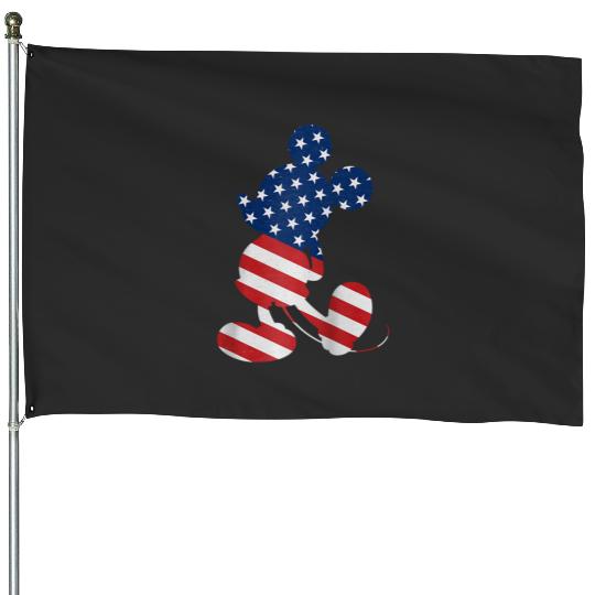 Disney Mickey Mouse American Flag USA T  Raglan Baseball Tee House Flags