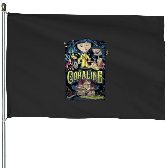Coraline House Flags, Coraline Doll House Flags, Vintage Disney Halloween Party House Flags