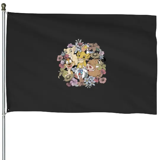Vintage Floral Lion King, Timon and Pumbaa House Flags, Floral Disney House Flags
