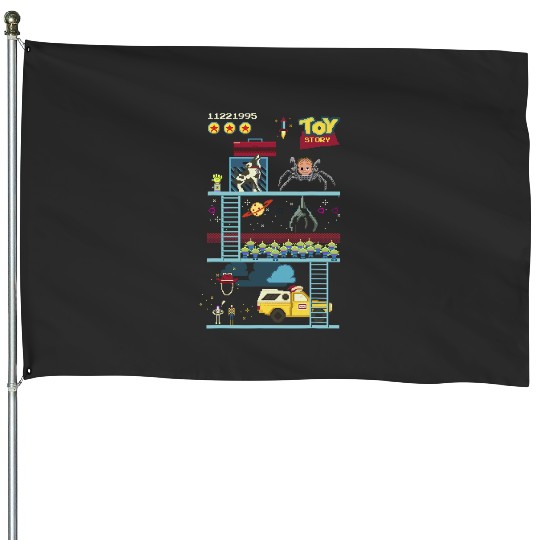 Disney Pixar Toy Story 8-Bit Video Game Scene House Flags