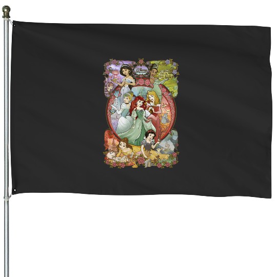 Discover Disney Princess Classic Cartoon Group Collage House Flags