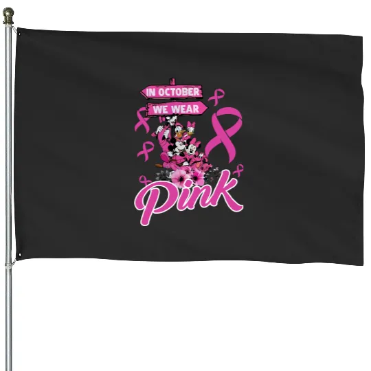 In October We Wear Pink House Flags, Disney House Flags, Warrior House Flags, Cancer Gift