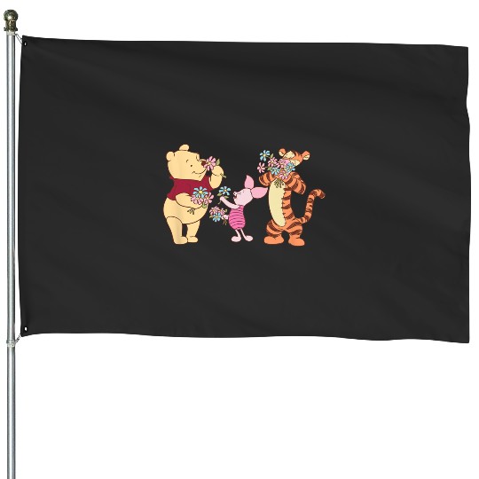 Discover Disney Winnie The Pooh Group Shot Friends & Flowers Logo House Flags
