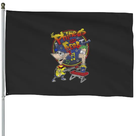 Disney Phineas And Ferb-Tones Distressed Band Logo House Flags