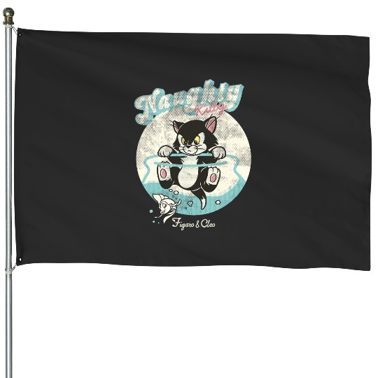Disney Pinocchio Naughty Kitty Figaro & Cleo Retro Big Logo House Flags