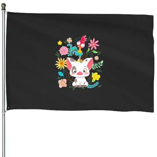 Disney Moana Pua Hei Hei Cute Pose Floral Big Chest Poster House Flags